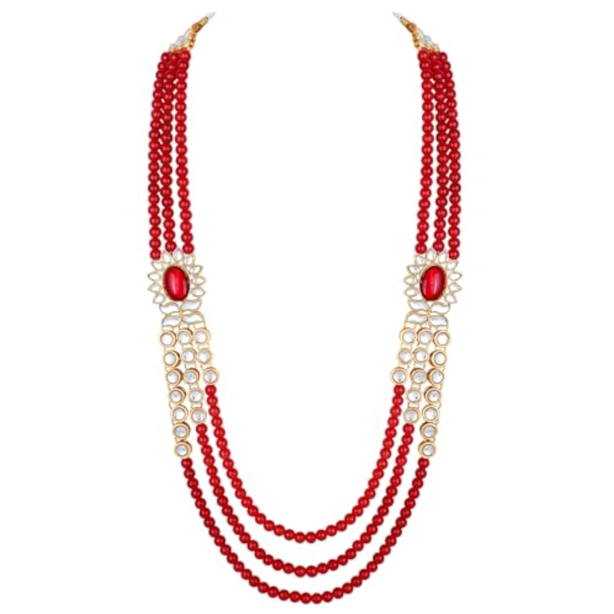 18K Plated Kundan Green Necklace Earrings with Maang Tikka